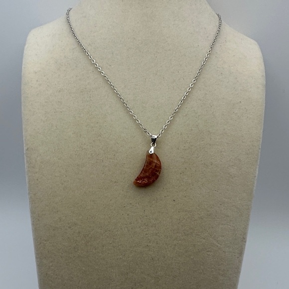 Sunstone Crescent Moon Pendant Necklace - Picture 2 of 13